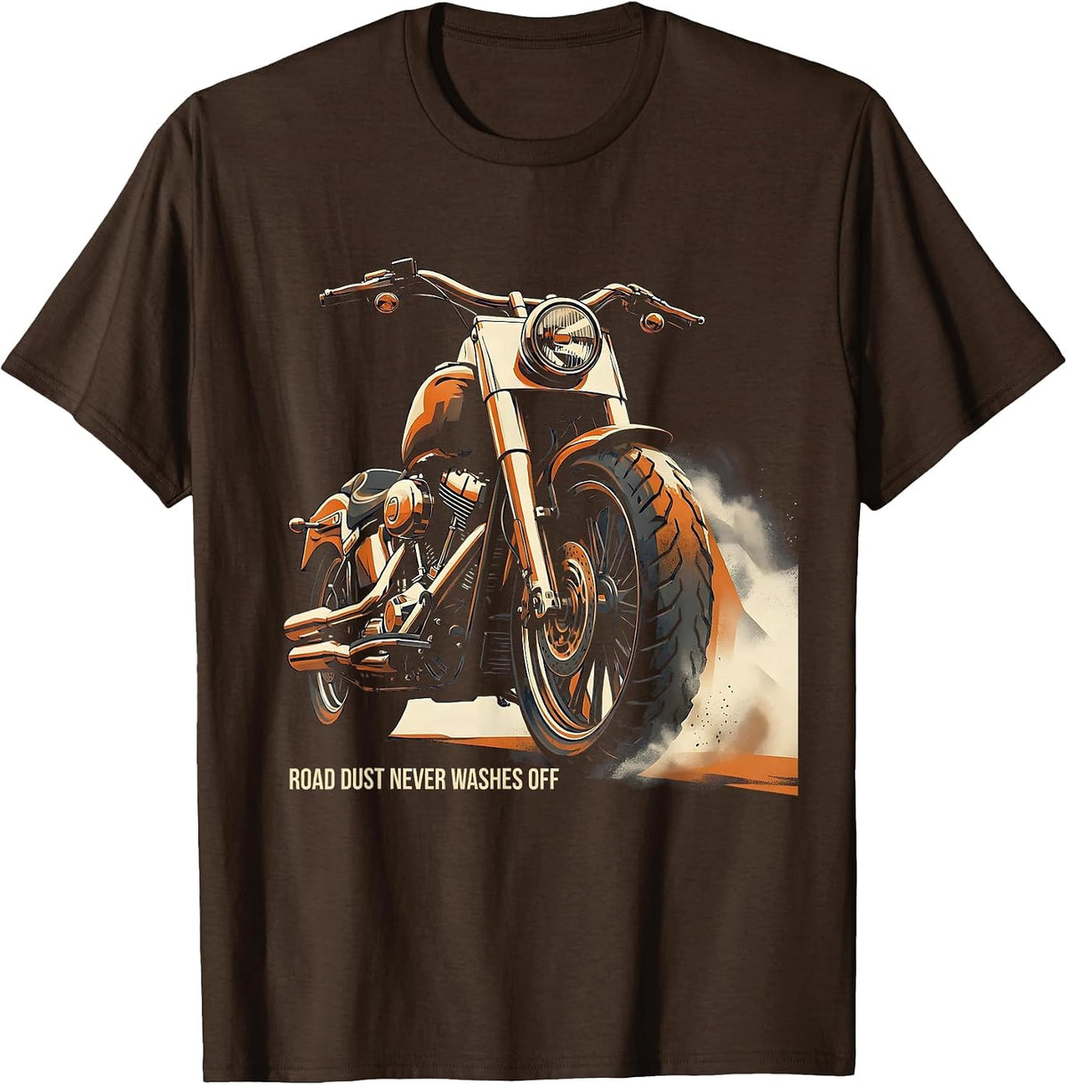 Men's Road Dust Never Washes Off Motorcycle Design T-Shirt - Brown