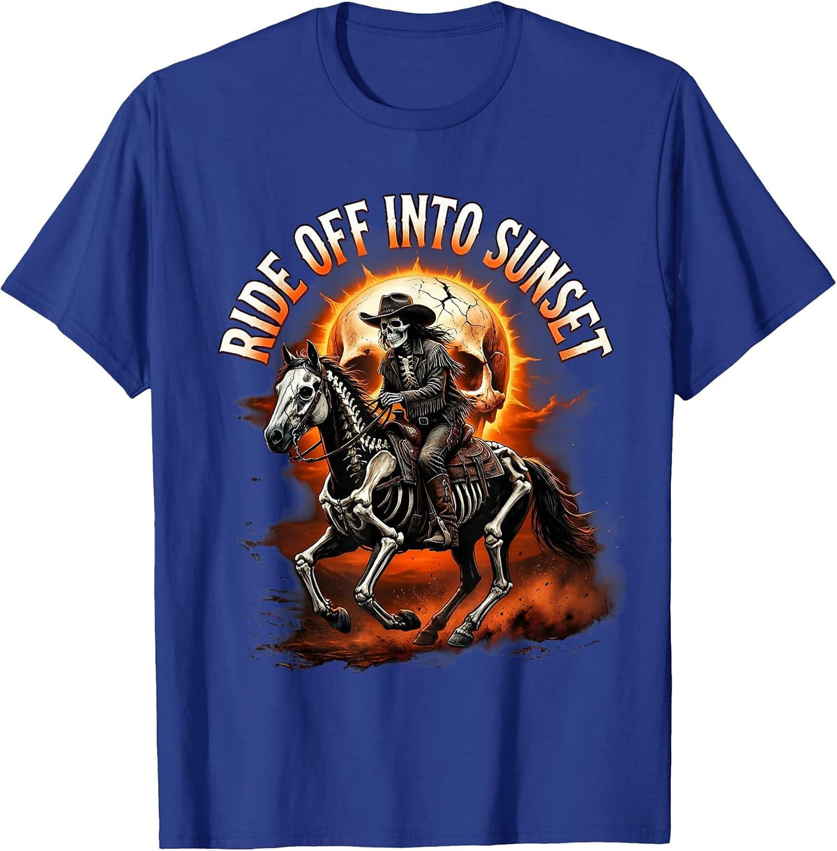 Men's Ride Off Into Sunset White Cowgirl Design T-Shirt - Royal Blue