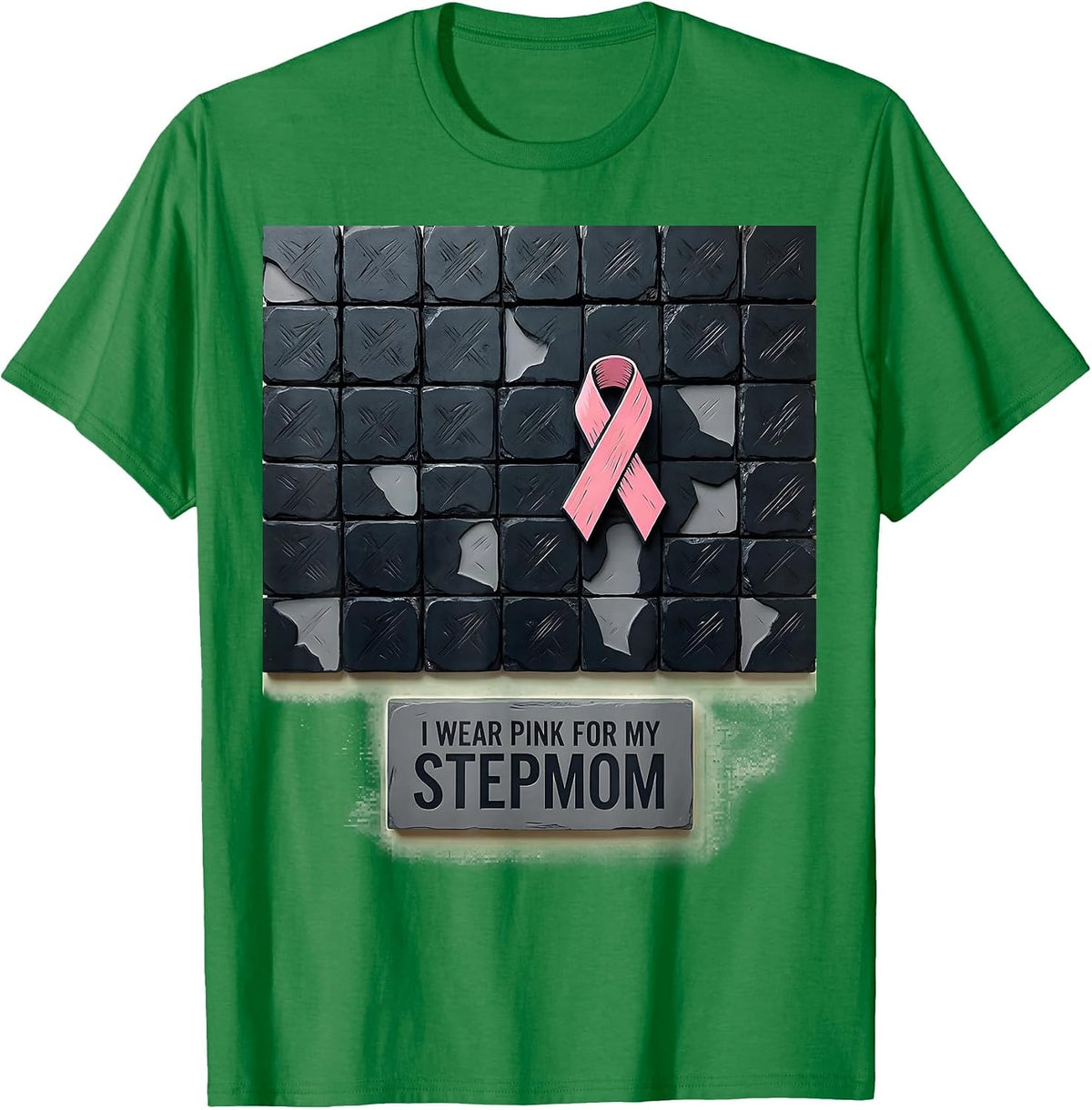 Men's I Wear Pink For My Stepmom Linocut Breast Cancer Awareness T-Shirt - Kelly Green