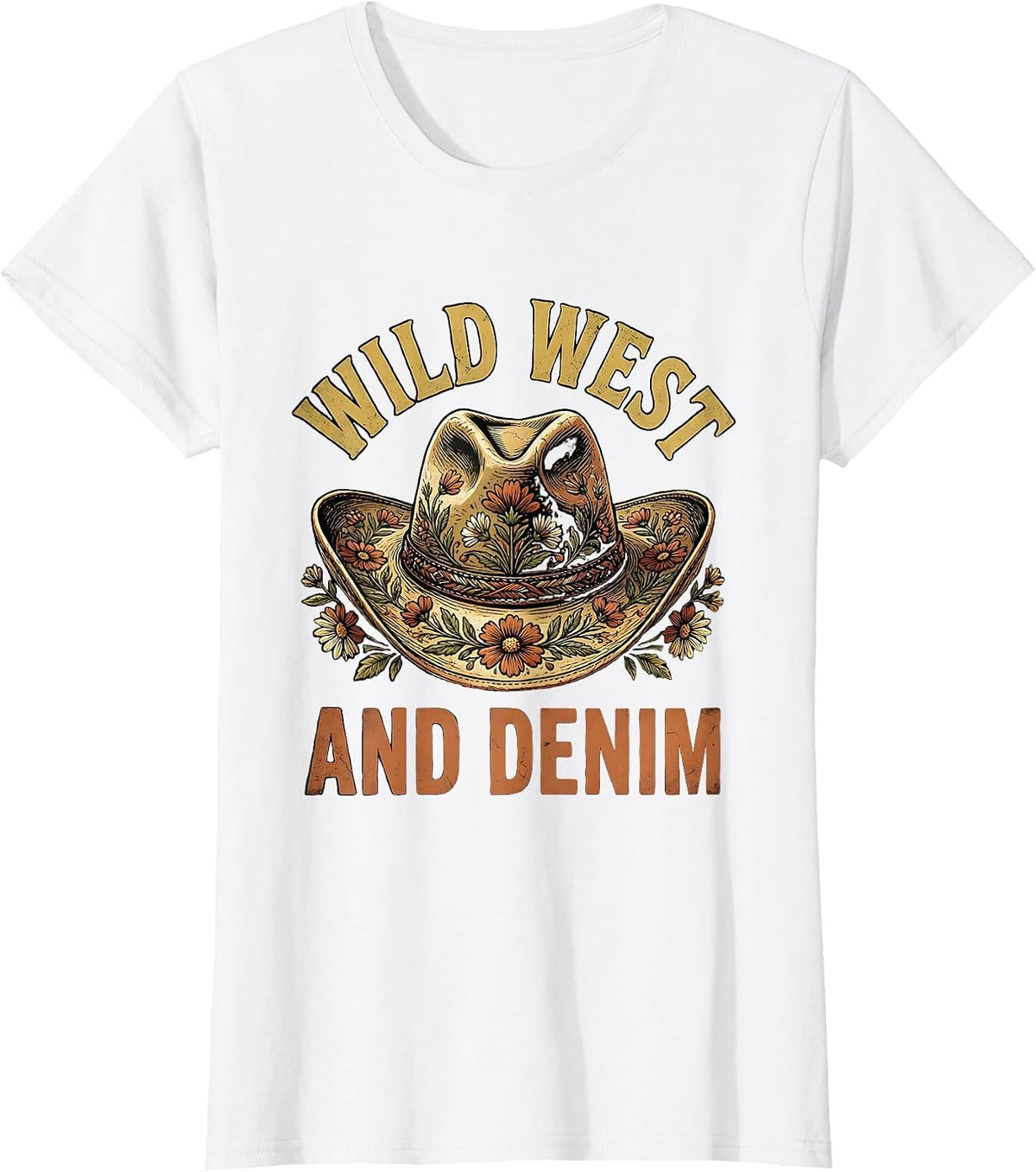 Wild West Denim Cowgirl Graphic Design T-Shirt - White