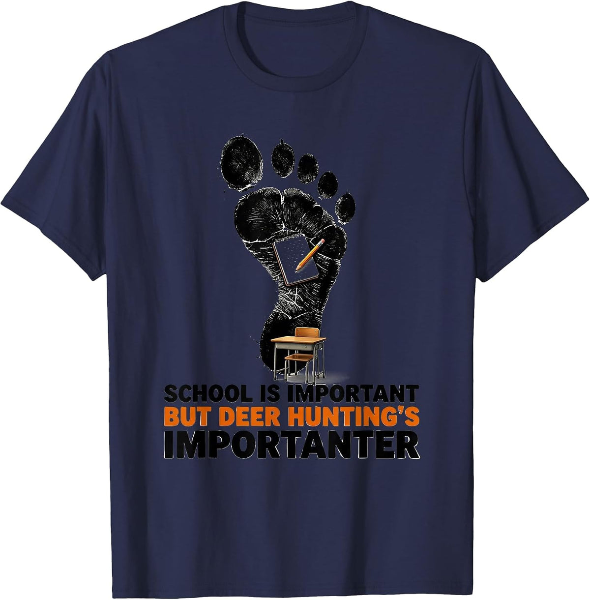 Men's School Is Important But Deer Hunting's Importanter Youth T-Shirt - Navy Blue