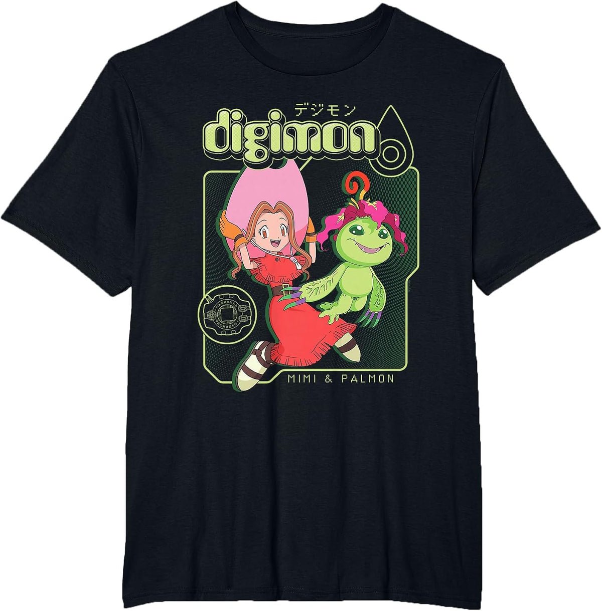 Digimon Mimi and Palmon Y2K Frame Digital Monsters T-Shirt - Black