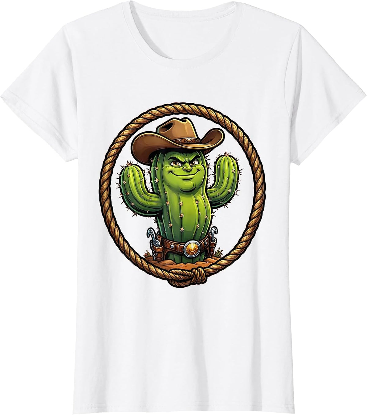 Cactus Cowboy Hat and Spurs Western Illustration T-Shirt - White
