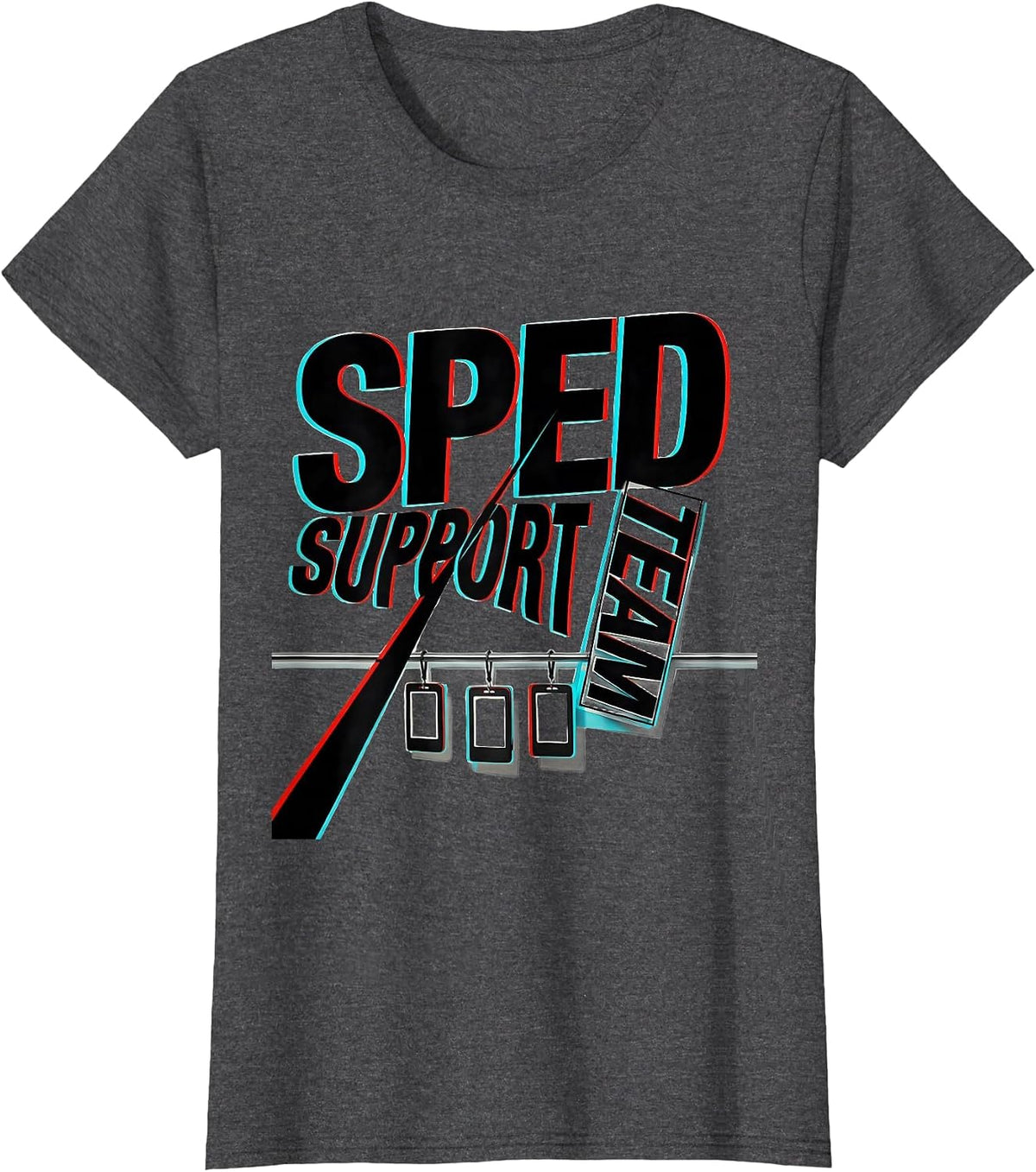 Women's SPED Support Team New Wave Typography Teacher Squad Pride T-Shirt - Dark Heather Grey