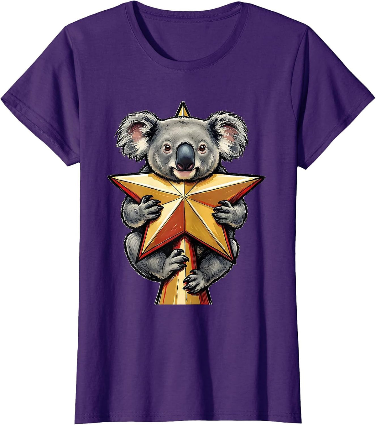 Women's Rounded Koala Climbing Star Cute Koala Lover Christmas T-Shirt - Purple