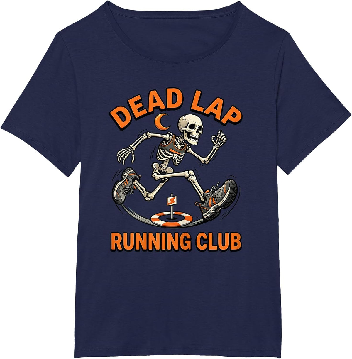 Women's Dead Lap Running Club Funny Halloween Skeleton Runner T-Shirt - Navy Blue