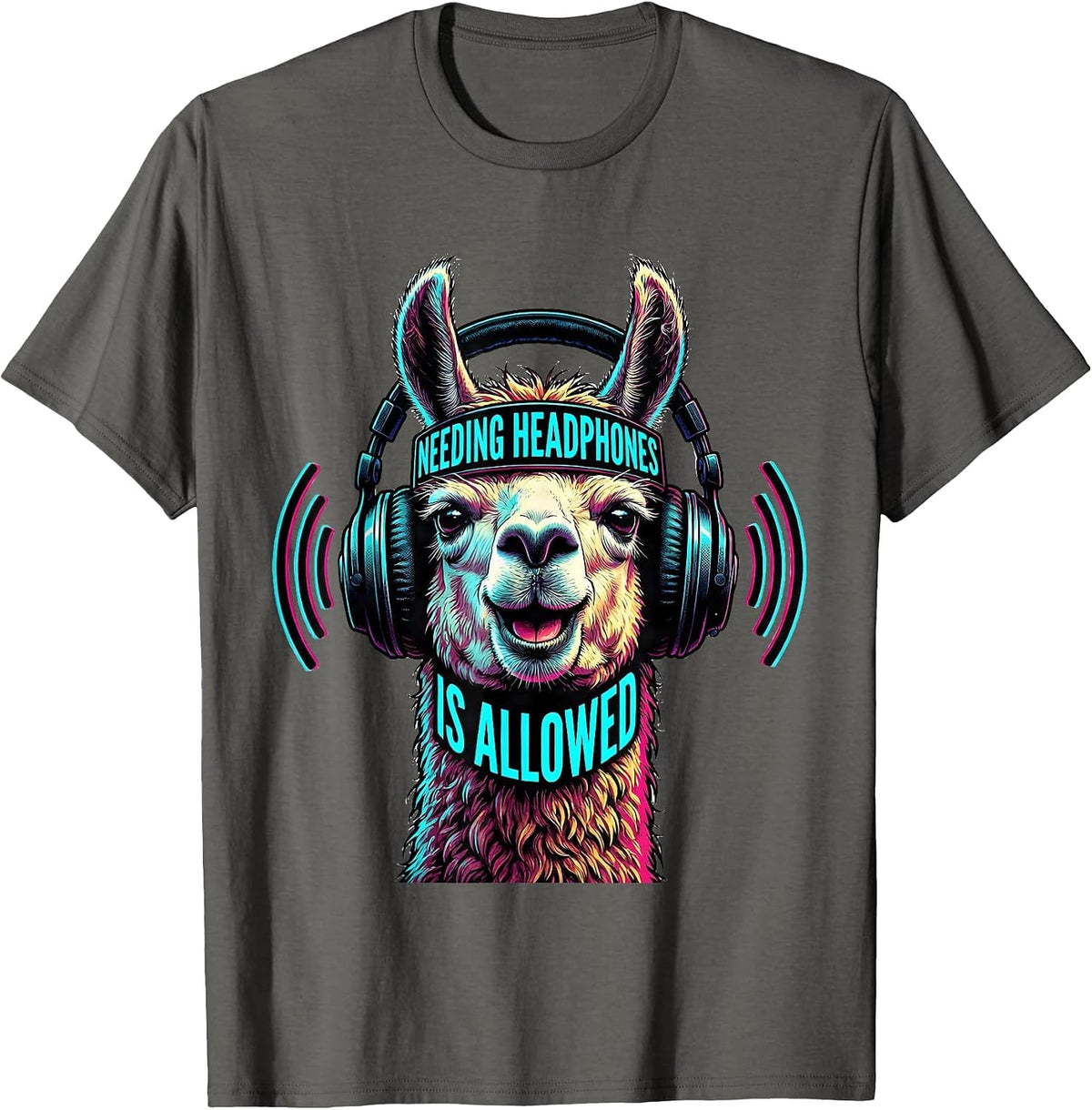 Men's Needing Headphones Is Allowed Pop Art Llama Autism Awareness T-Shirt - Asphalt Grey
