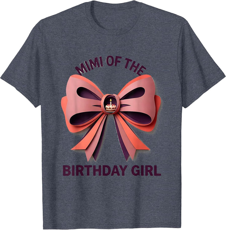 Mimi Of The Birthday Girl Sweet Girly-Cute Family Matching T-Shirt - Heather Blue