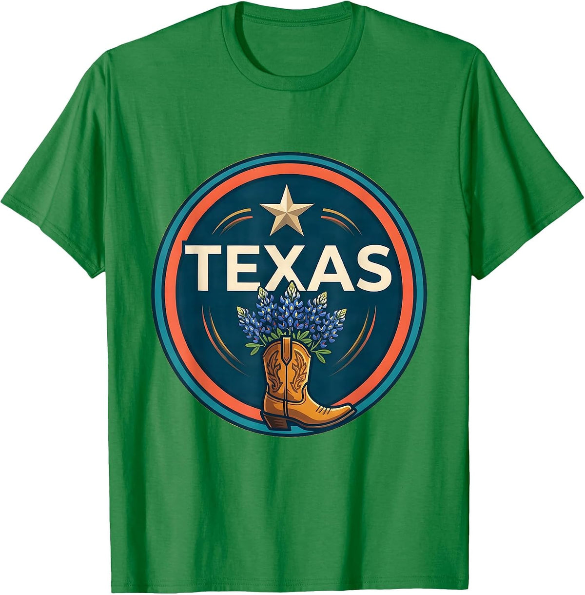 Men's Texas Western State Pride Cowboy Boot Badge Lone Star T-Shirt - Kelly Green