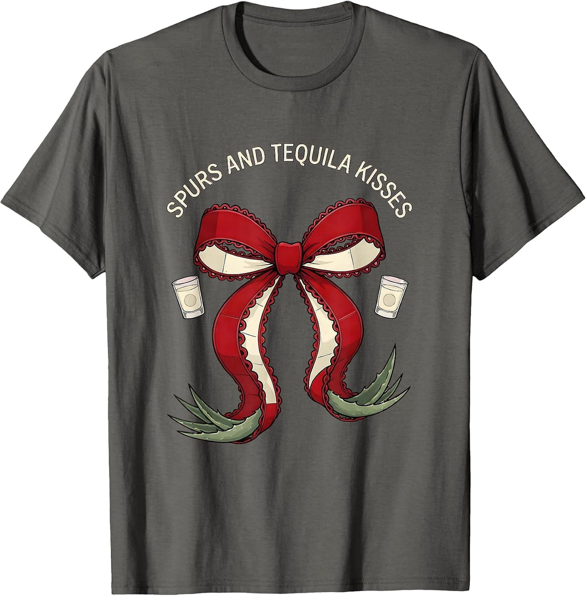 Men's Spurs and Tequila Kisses Cowgirl Design T-Shirt - Asphalt Grey