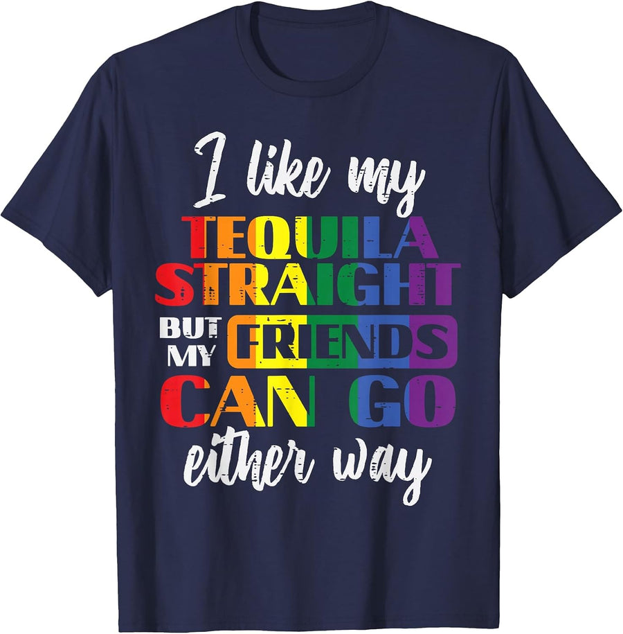 Gay Pride Month Straight Friend LGBTQ Ally Rainbow Men Women T-Shirt - Navy Blue
