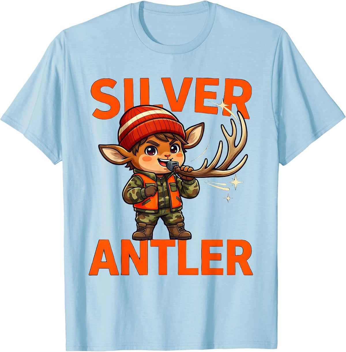 Men's SILVER ANTLER Funny Whitetail Deer Hunter Christmas T-Shirt - Baby Blue