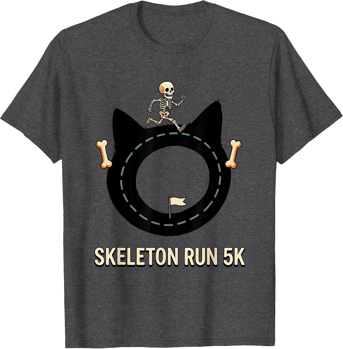 Men's Skeleton Run 5K Funny Halloween Runner Costume Matching T-Shirt - Dark Heather Grey
