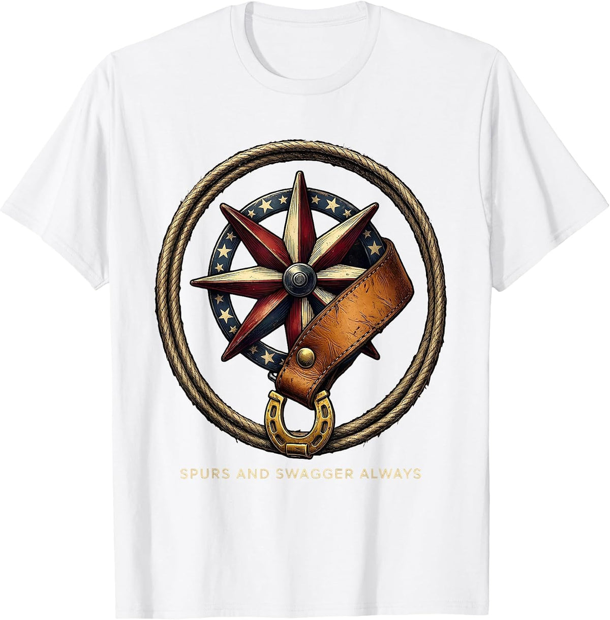 Men's Spurs and Swagger Cowboy Western Design T-Shirt - White