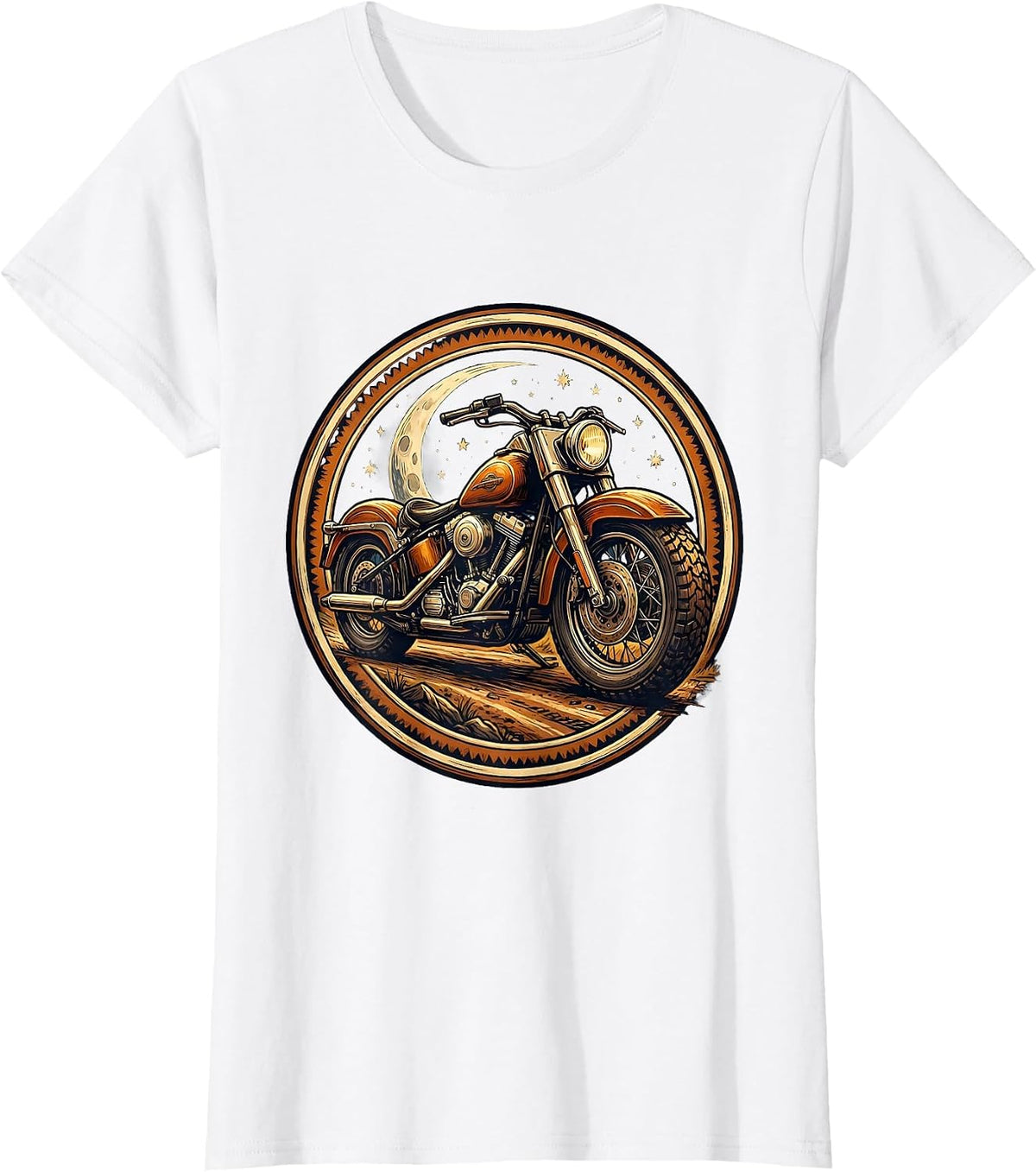 Vintage Bobber Motorcycle Starry Night Graphic T-Shirt - White