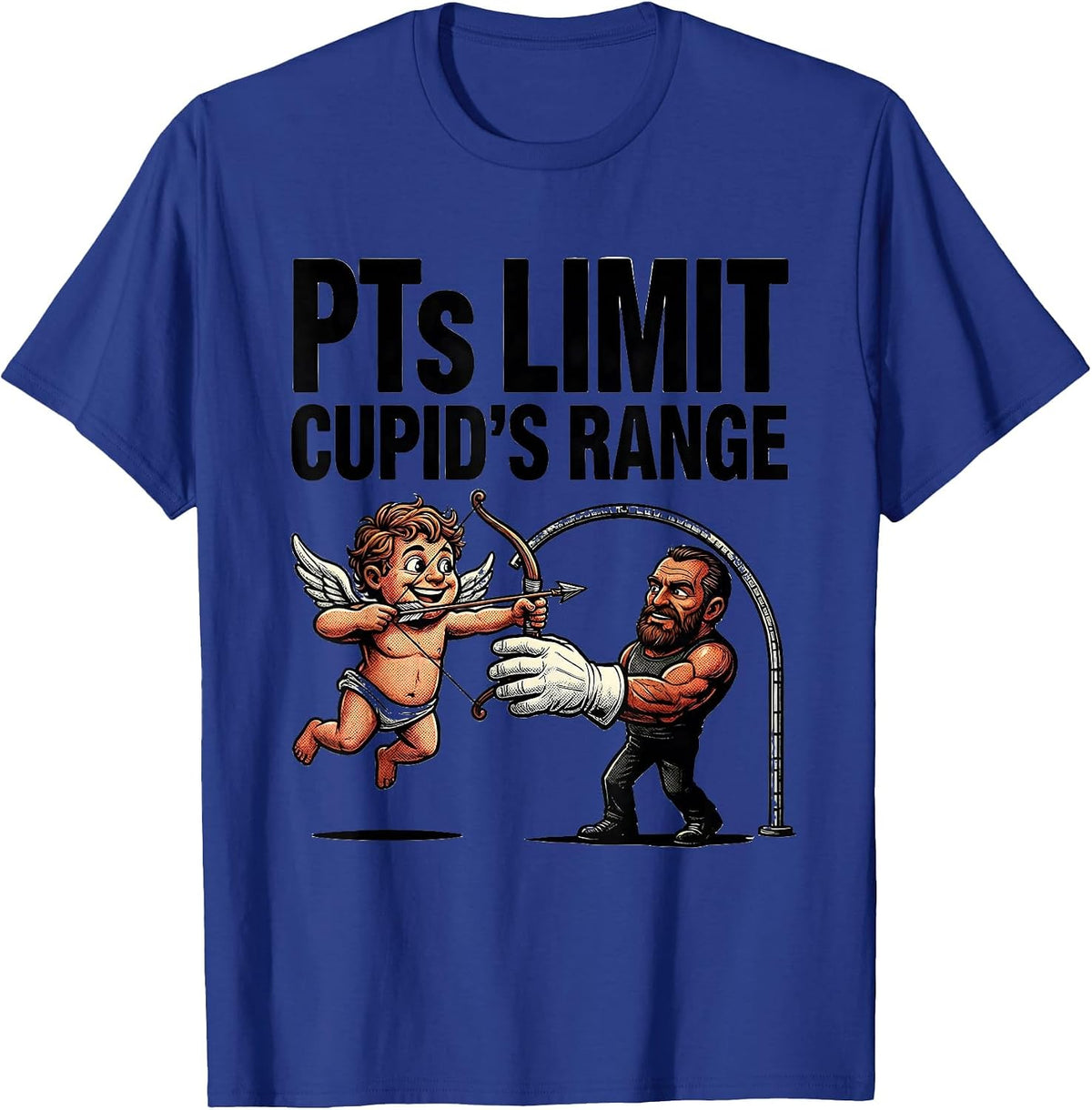 Men's PTs Limit Cupid's Range Retro Cartoon Physical Therapist T-Shirt - Royal Blue