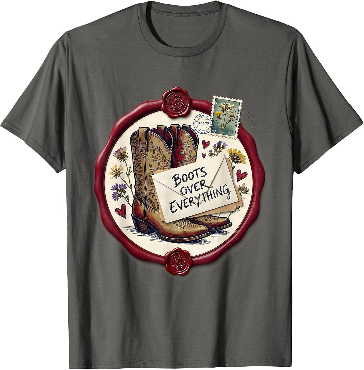 Boots Over Everything Western Design T-Shirt - Asphalt Grey