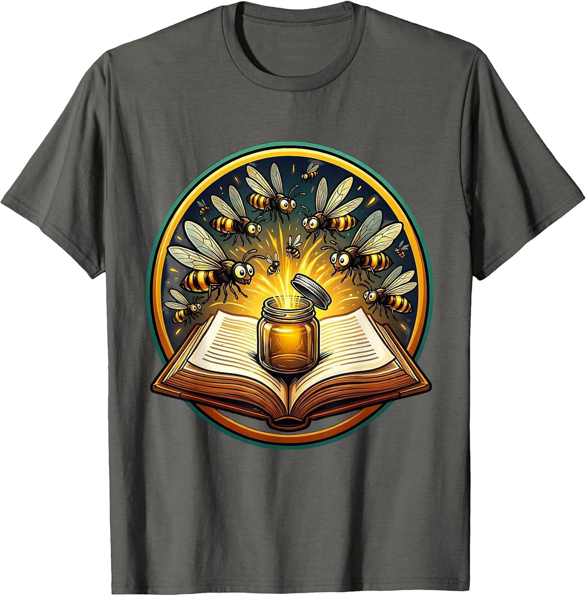 Special Education Teacher Fireflies Open Book T-Shirt - Asphalt Grey