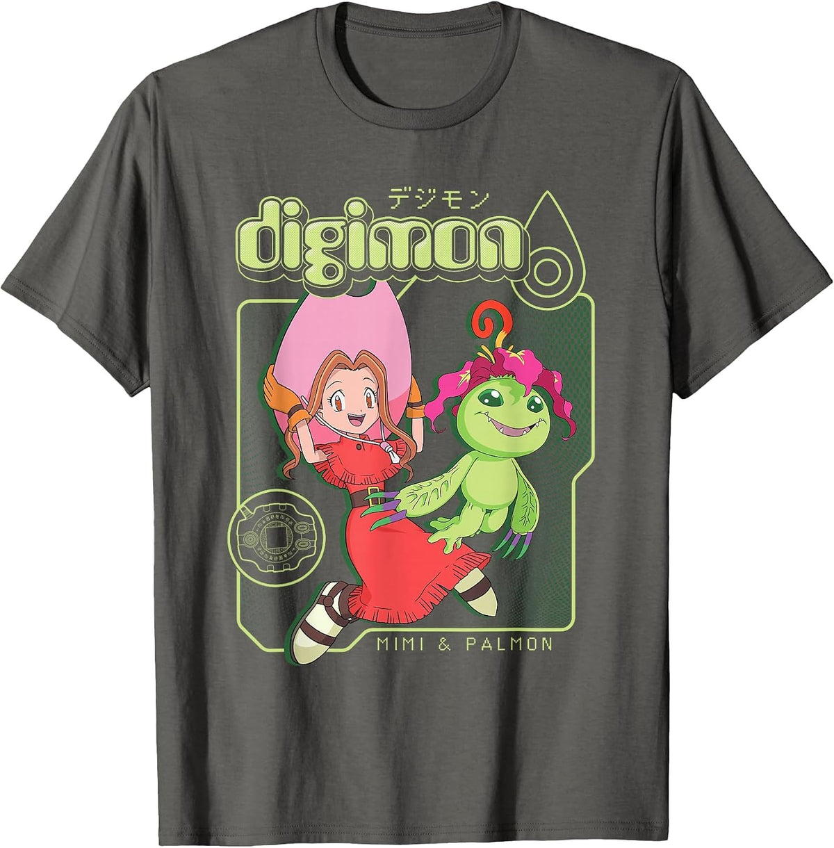 Digimon Mimi and Palmon Y2K Frame Digital Monsters T-Shirt - Asphalt Grey