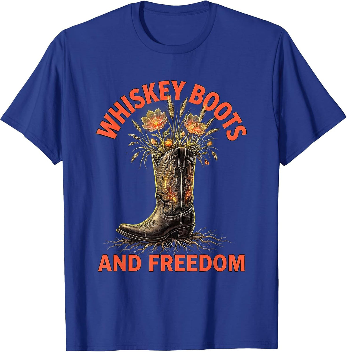 Whiskey Boots and Freedom Girls Western Design T-Shirt - Royal Blue