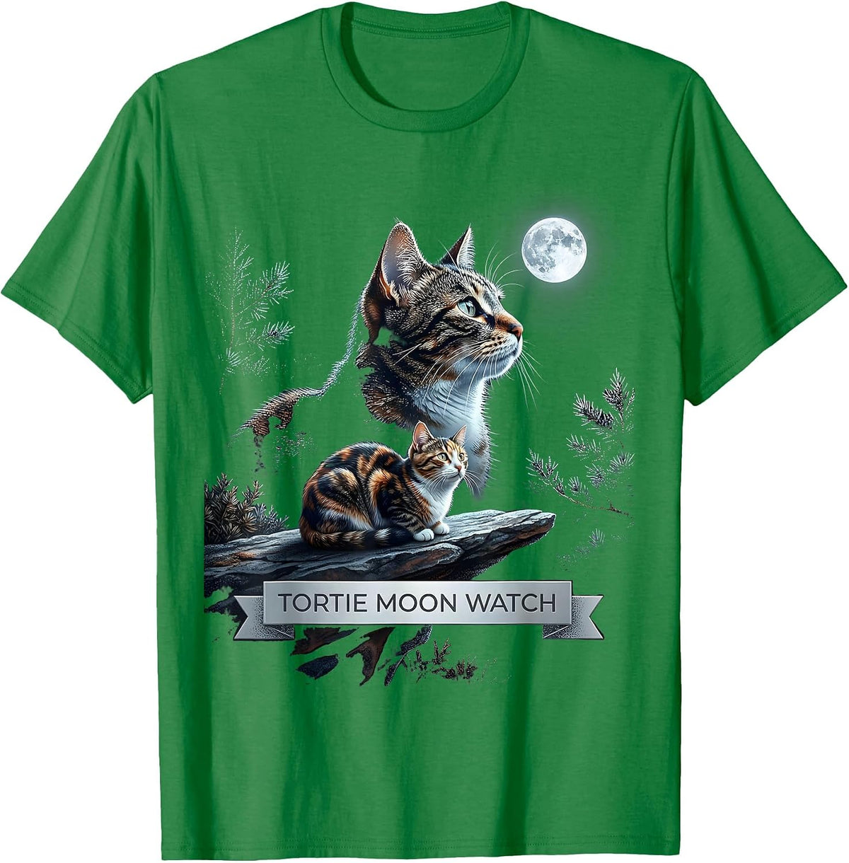 Men's Tortie Moon Watch Vintage Tortoiseshell Cat 90s Retro T-Shirt - Kelly Green