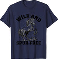 Wild and Spur-Free Cowboy Graphic Design T-Shirt - Navy Blue