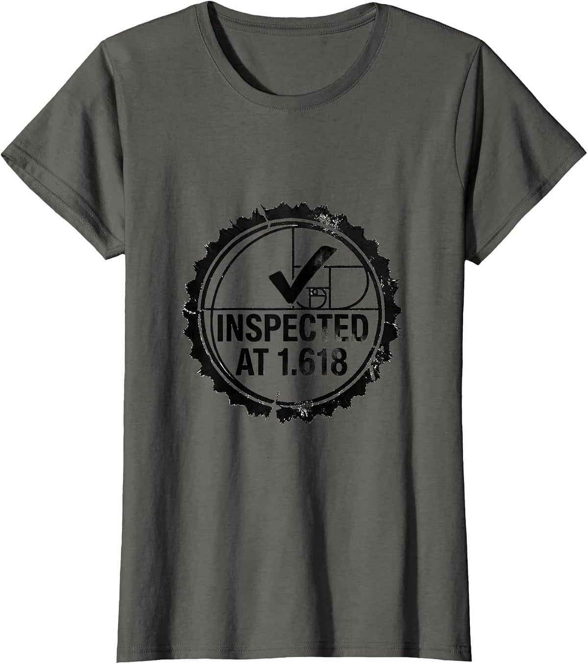 Women's Inspected At 1.618 Rubber Stamp Fibonacci Golden Ratio T-Shirt - Asphalt Grey
