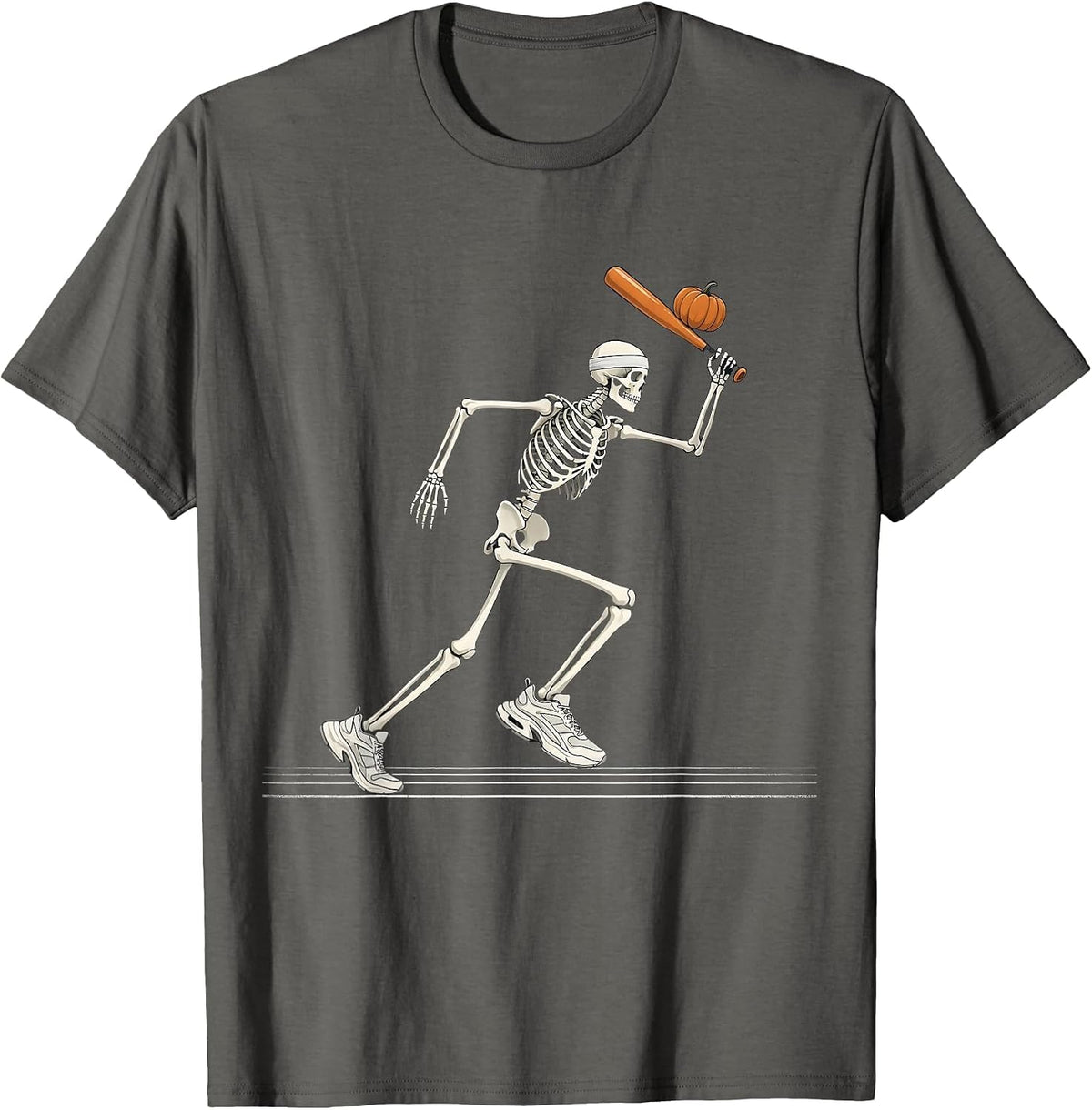 Skeleton Runner Minimal Halloween 5K Race T-Shirt - Asphalt Grey
