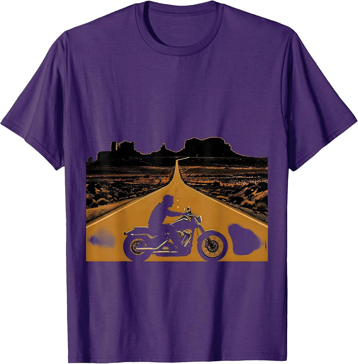Lone Rider Desert Freedom Motorcycle Graphic T-Shirt - Purple