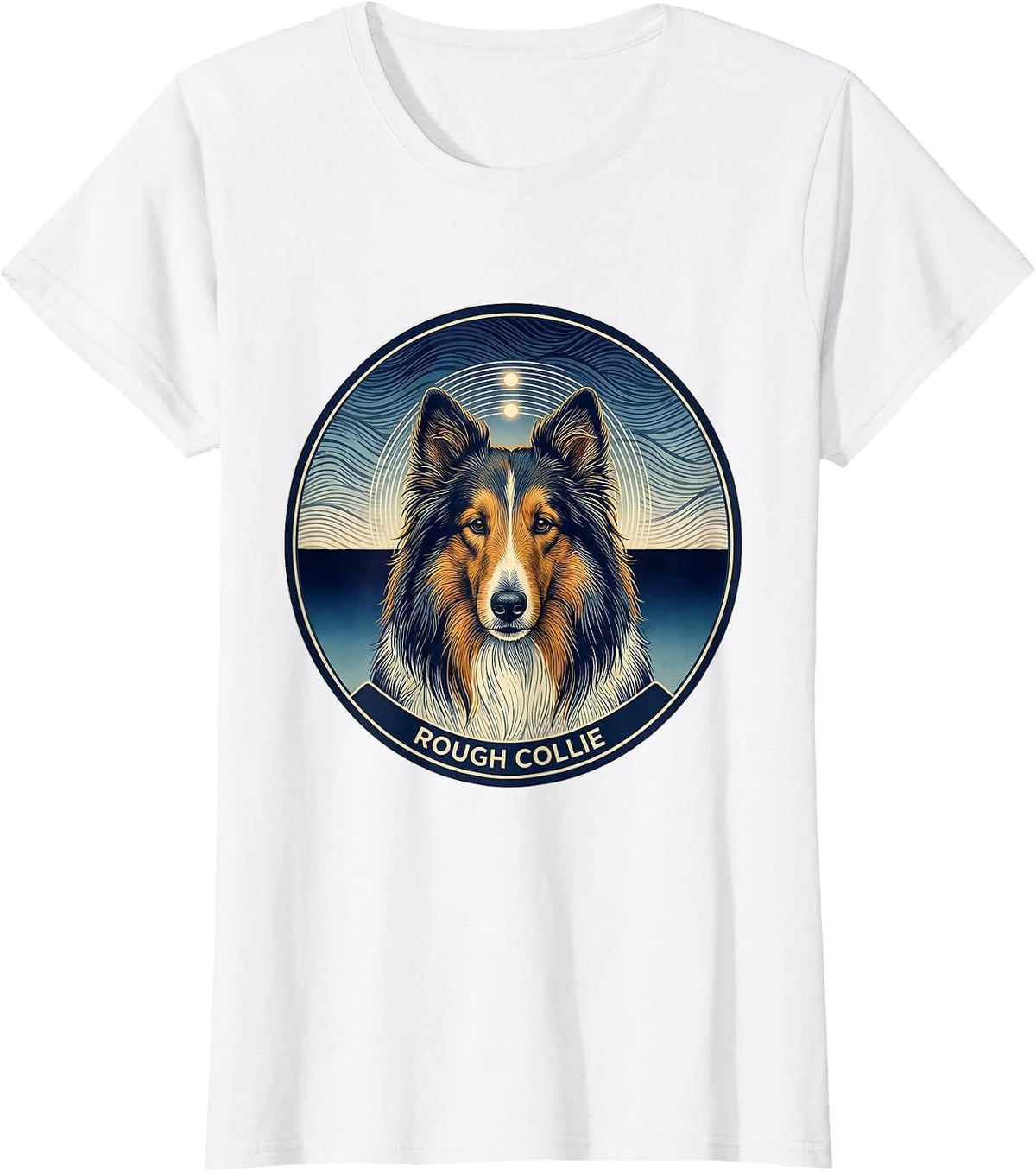 Rough Collie Ukiyo-e Van Gogh Style Starry Night Dog T-Shirt - White