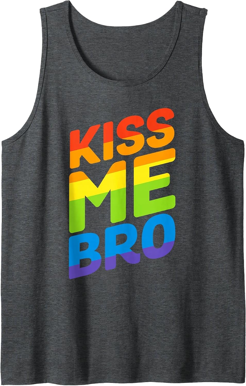 Kiss Me Bro Gay Pride LGBTQ Tank Top - Dark Heather Grey