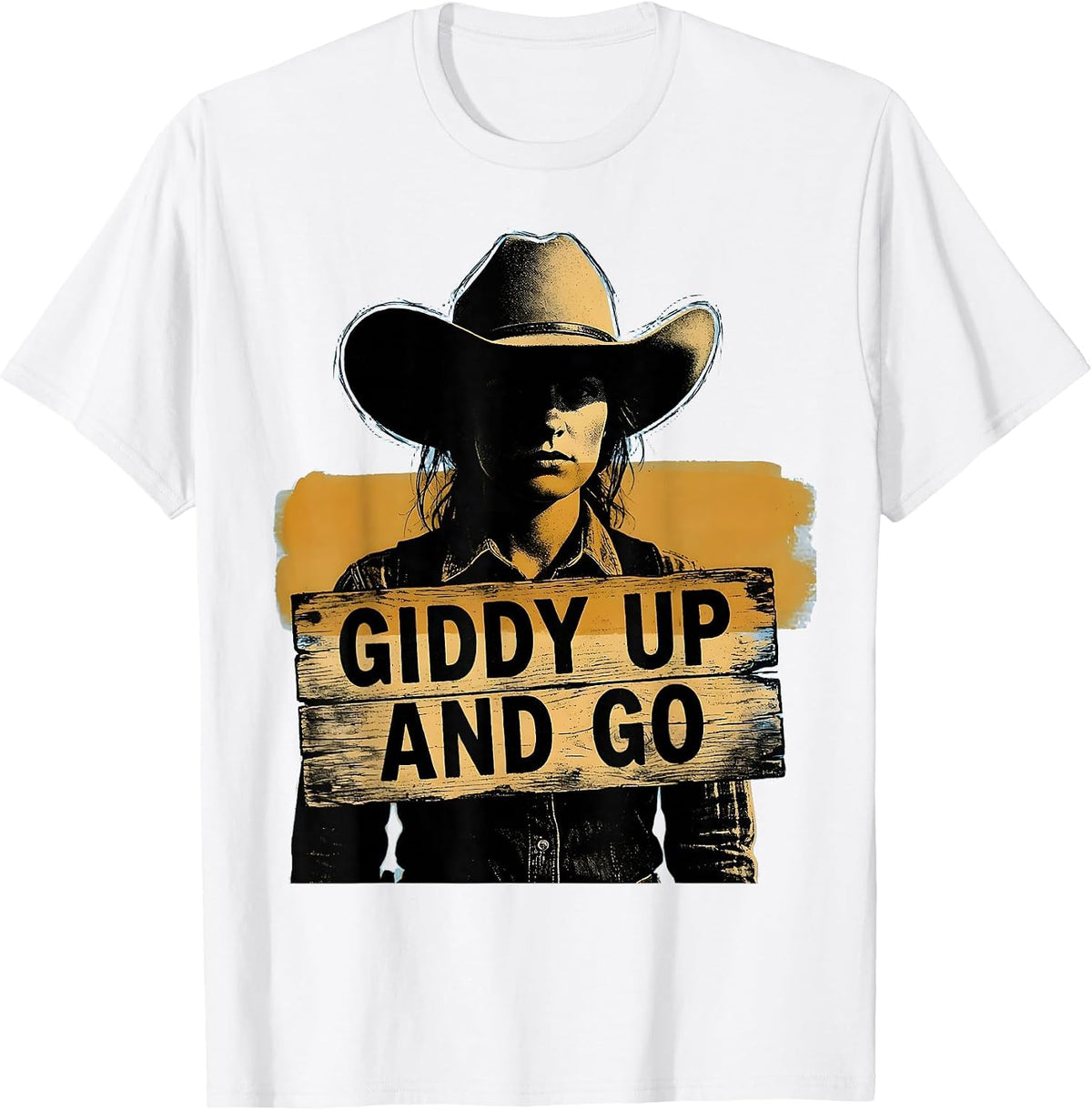 Men's Giddy Up and Go Cowgirl Western Design T-Shirt - White