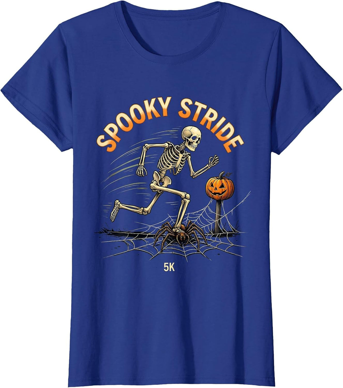 Women's Spooky Stride 5K Funny Skeleton Halloween Run Costume T-Shirt - Royal Blue