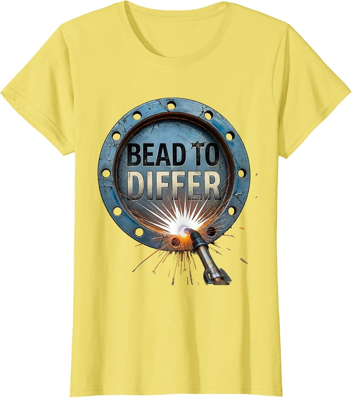 Women's Bead To Differ Distressed Welder Trade Pride Humor T-Shirt - Lemon Yellow