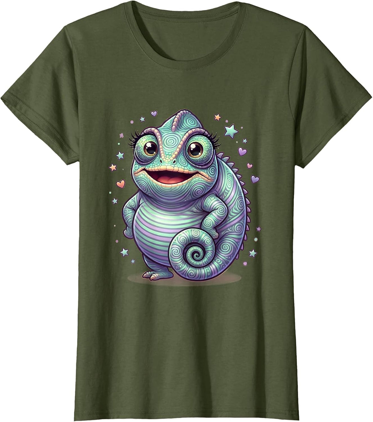 Women's Kids Tie Dye Chameleon Swirling Spiral Pattern T-Shirt - Olive Green