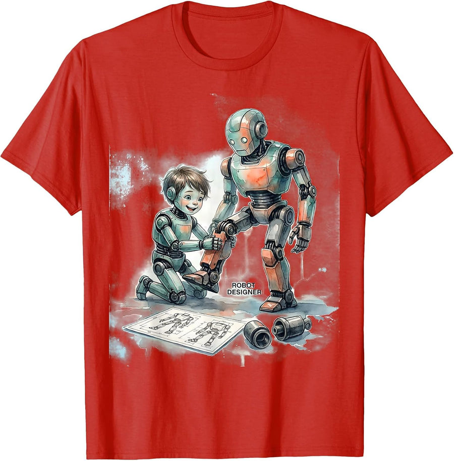 Men's Robot Designer Playful Kids Robotics Birthday Party Costume T-Shirt - Red