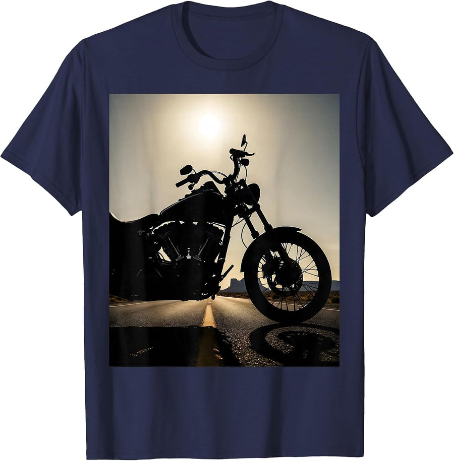 Vintage Motorcycle Desert Highway Freedom USA T-Shirt - Navy Blue