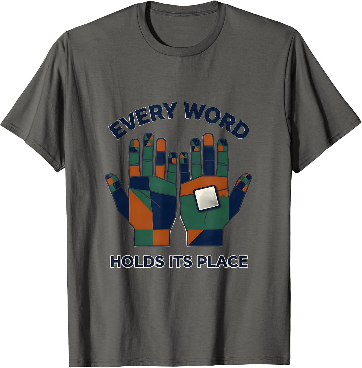 Every Word Holds Its Place Quilt Block Patchwork Speech T-Shirt - Asphalt Grey