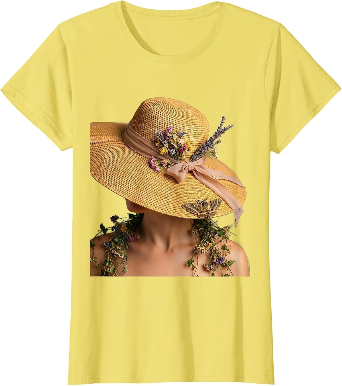 Oversized Sun Hat Mimi Illustration T-Shirt - Lemon Yellow