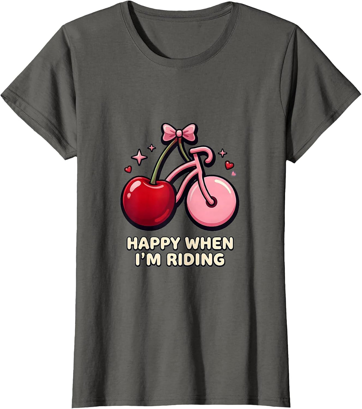 Women's Happy When I'm Riding Bike Lover Design T-Shirt - Asphalt Grey