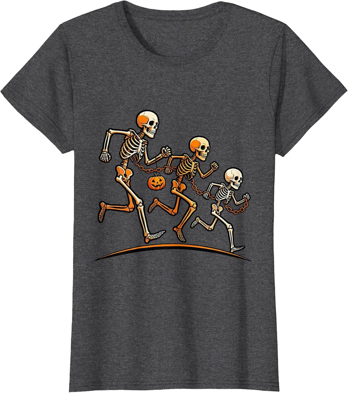 Women's Skeleton Runners Chain Halloween 5K Fun Run T-Shirt - Dark Heather Grey