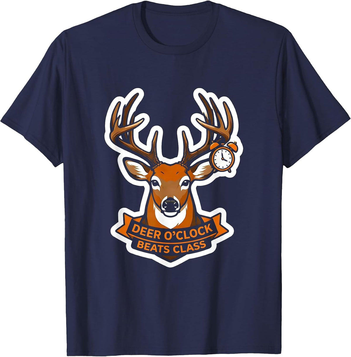 Men's Deer O'Clock Beats Class Funny Hunting Dad Humor T-Shirt - Navy Blue