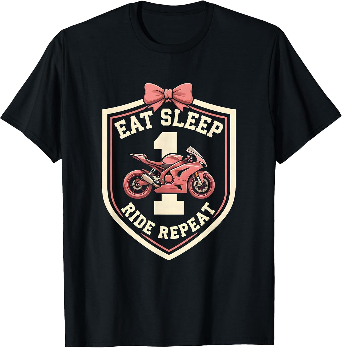 Men's Eat Sleep Ride Repeat Motorcycle Biker Design T-Shirt - Black