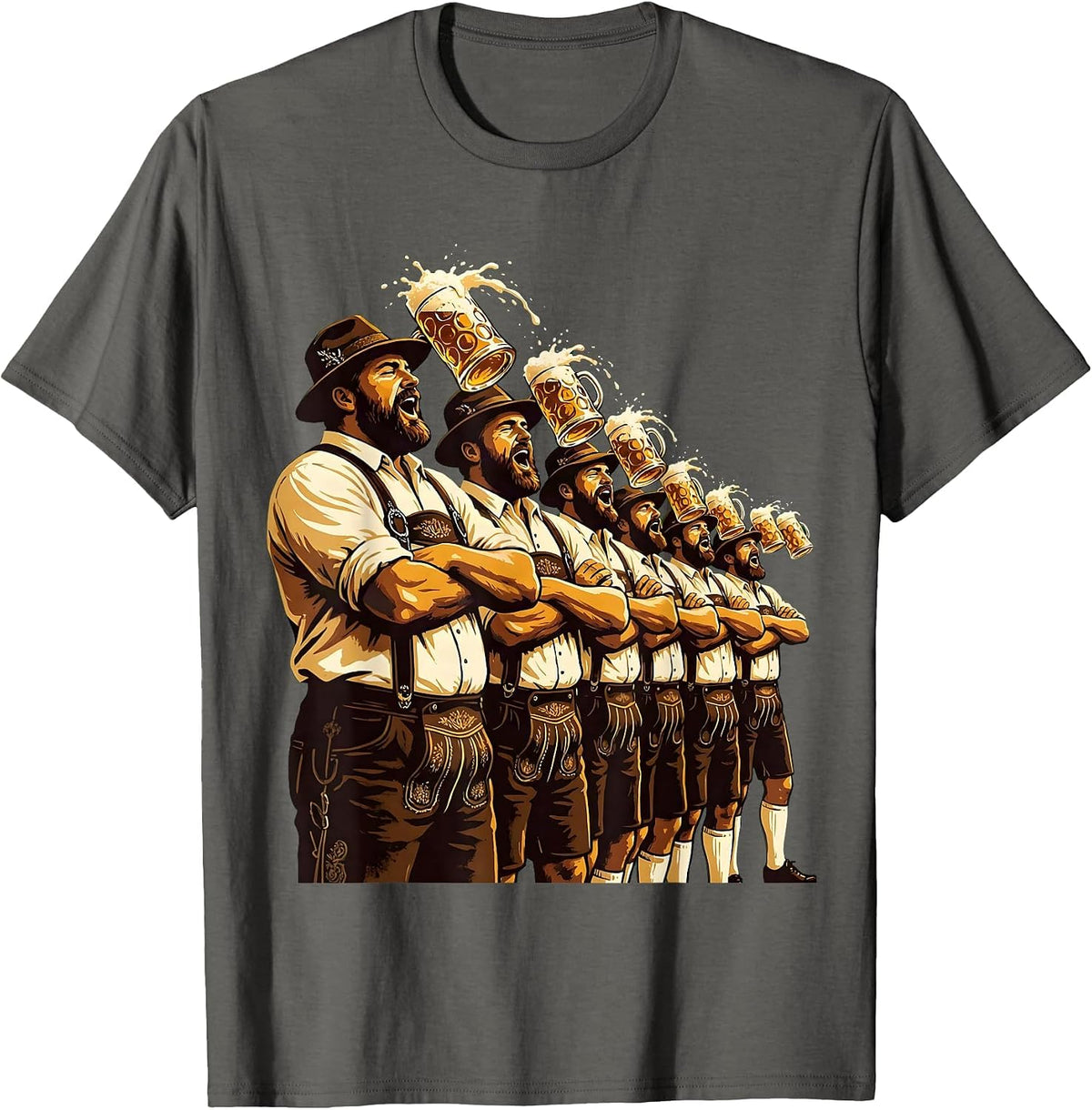 Men's Oktoberfest Arm in Arm Singing Celebration T-Shirt - Asphalt Grey