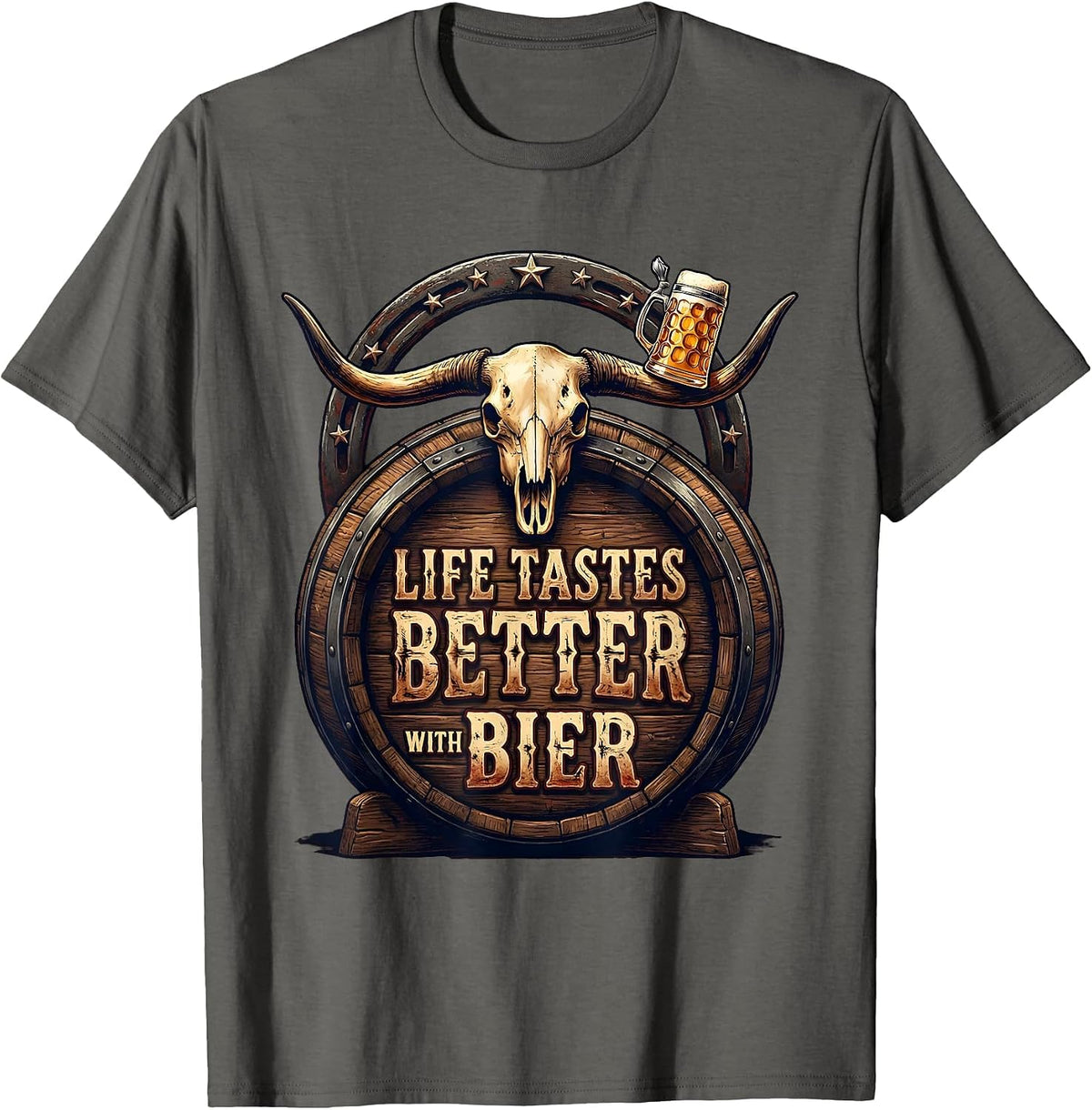 Men's Life Tastes Better With Bier Oktoberfest Design T-Shirt - Asphalt Grey