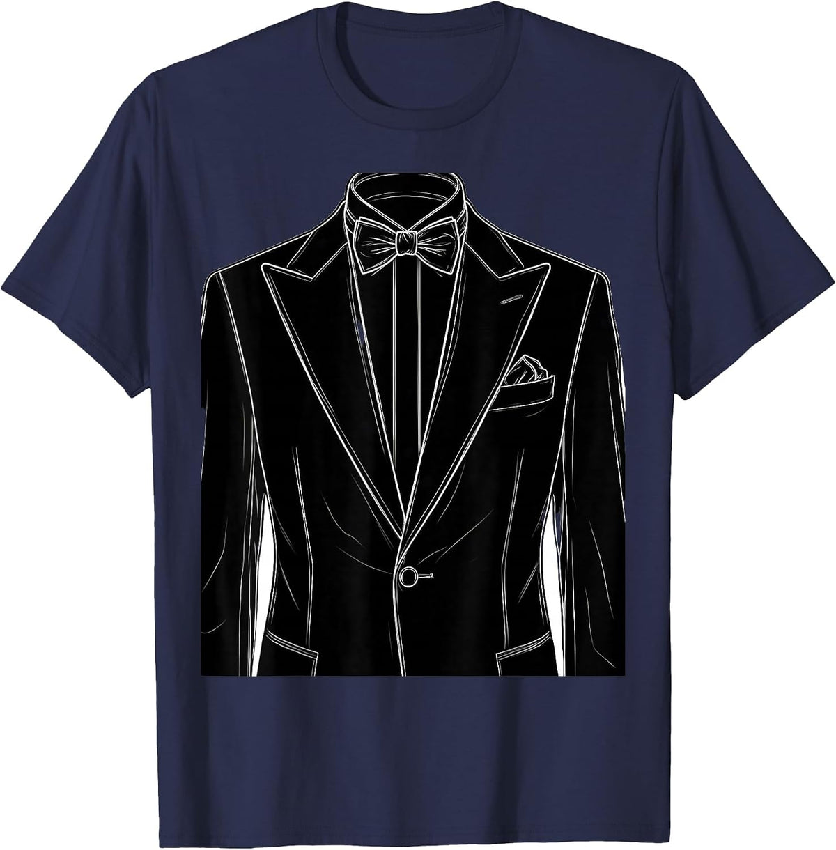 Classic Tuxedo Jacket and Bow Tie Graphic T-Shirt - Navy Blue