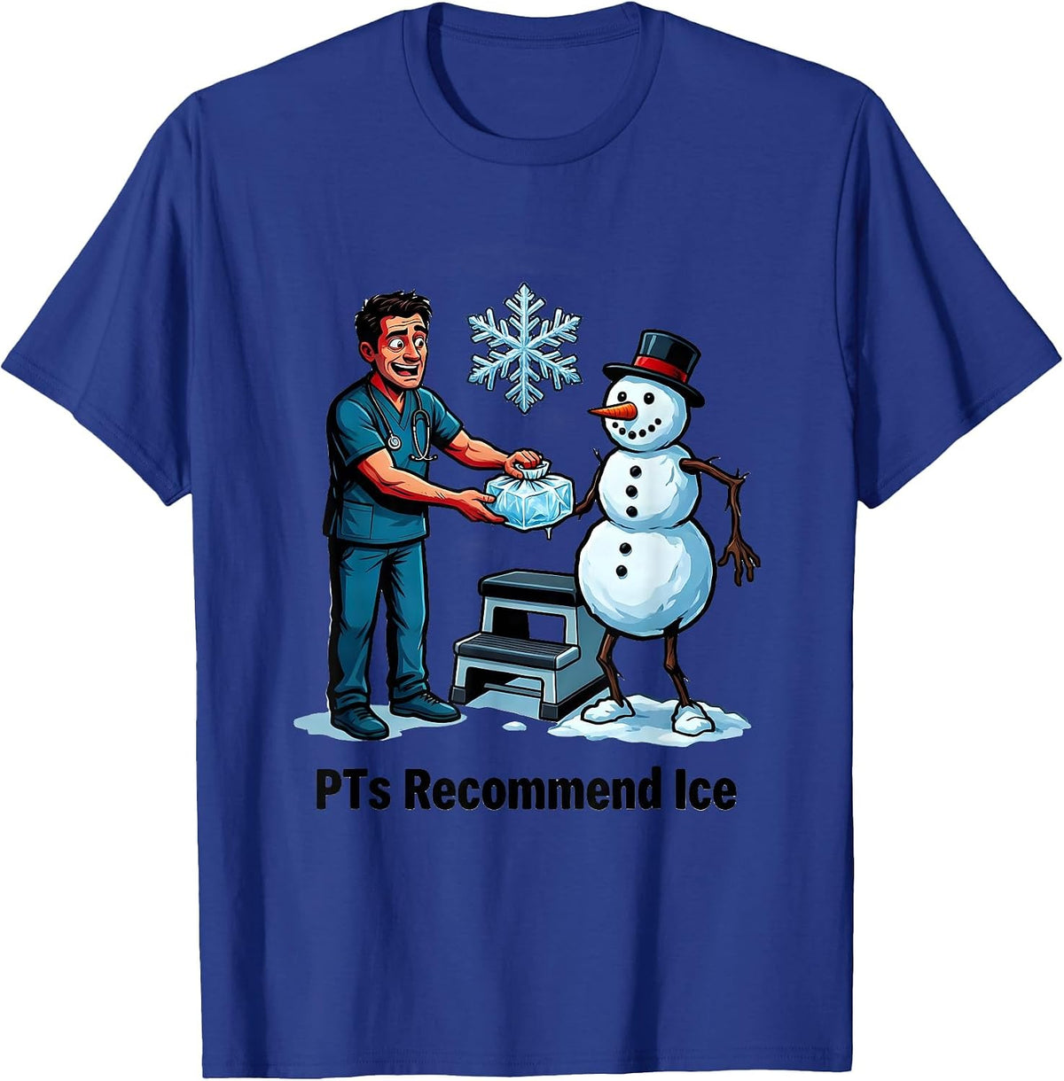 PTs Recommend Ice Cartoon Physical Therapist Holiday Humor T-Shirt - Royal Blue