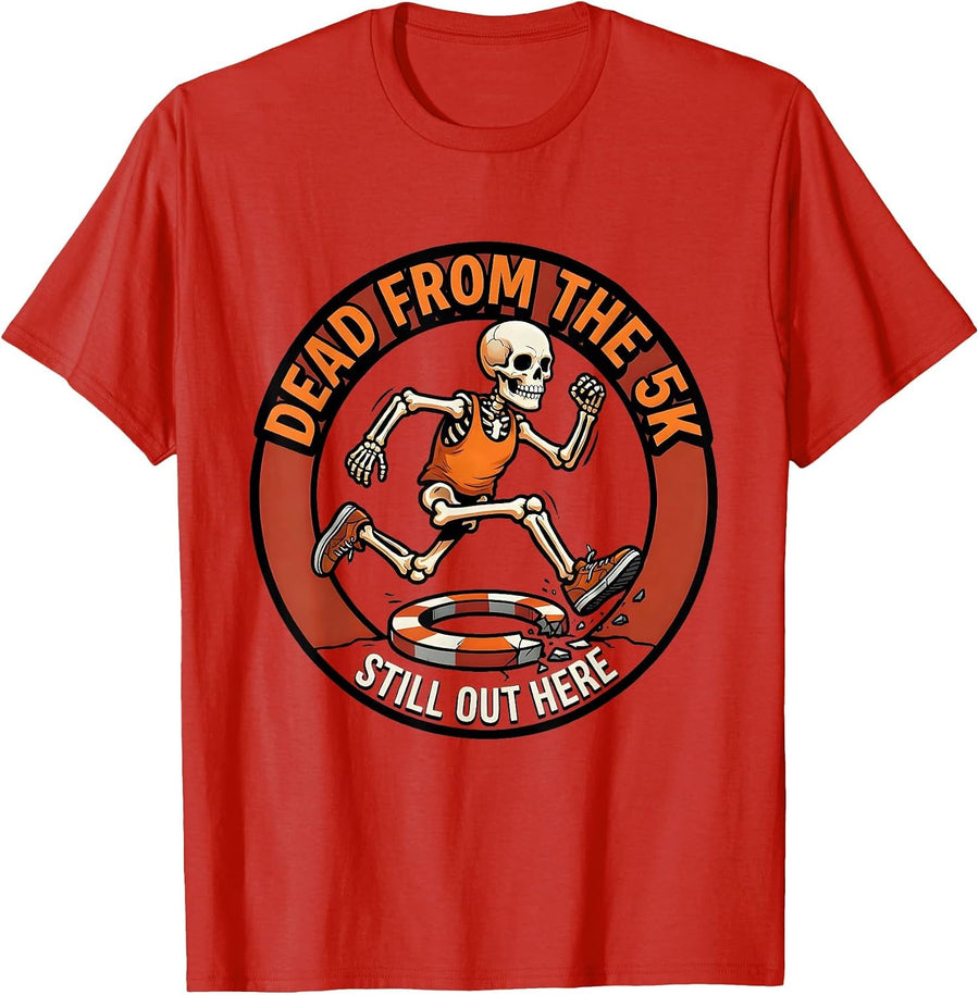 Men's Dead From The 5K Still Out Here Funny Running Club Halloween T-Shirt - Red