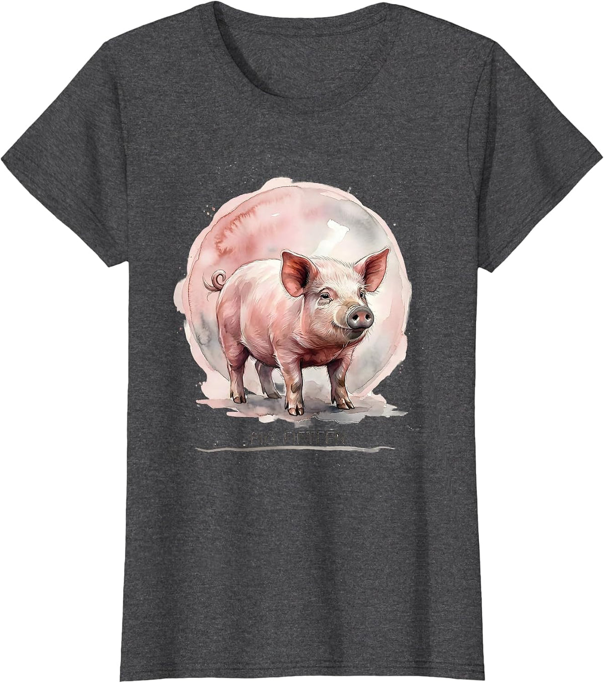 Women's Pig Fifteen Watercolor Pig Lover Novelty Humor T-Shirt - Dark Heather Grey