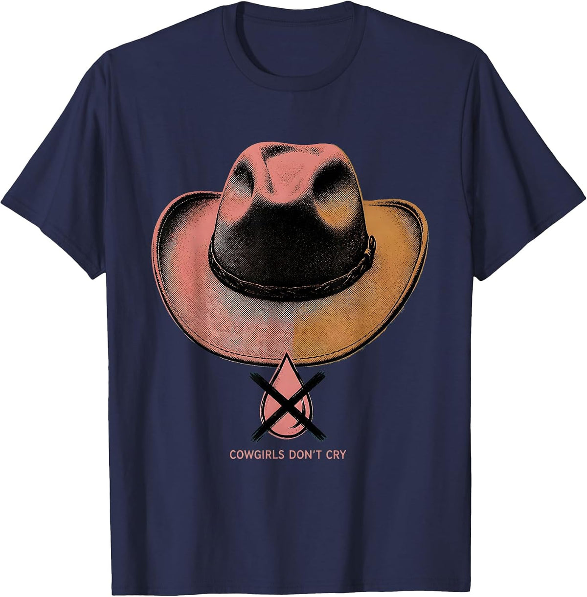Cowgirls Don't Cry Western Cowgirl Design T-Shirt - Navy Blue